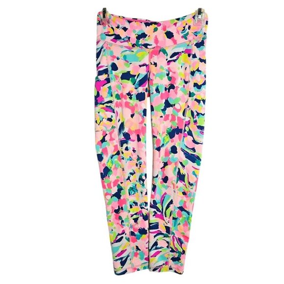 LILLY PULITZER Leggings PINA COLADA CLUB PINK BLUE size XS 2 Luxletic Weekender - Picture 1 of 5